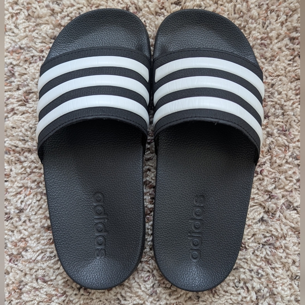 Adidas Black and White Slide Sandals